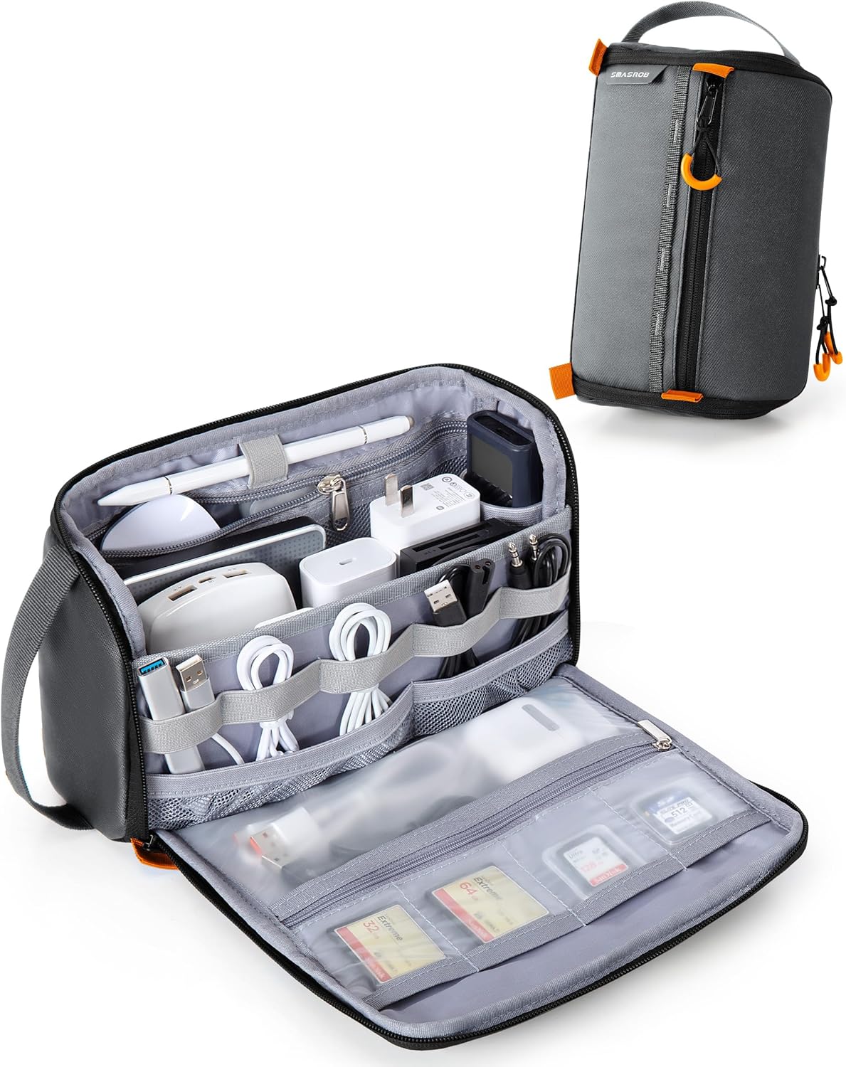 Smasrob Electronics Organizer Travel Case, Water Resistant Tech Bag Charger Pouch for Cord, Cable, Cards, Phone, Airpods, Black