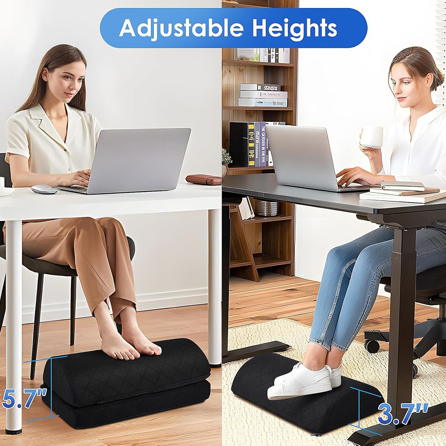 CushZone Foot Rest,Desk & Gaming Accessories,Foot Rest for Under Desk at Work,Comfortable Footrest with 2 Adjustable Heights & Removable Cover, Office Desk Accessories（Gray）