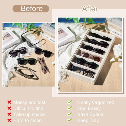 Juexica 2 Pcs Velvet Sunglasses Organizer Tray 6 Grid Sunglass Organizer Velvet Tray Stackable Glasses Display Case for Women Glasses Jewelry Display Watch (Beige)