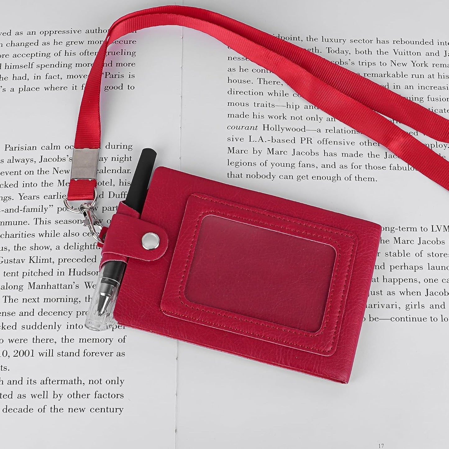 Biiange Mini Notebook on Lanyard, Small Notebook with Lanyard, PU Leather Lanyard Meeting Notebook, Neck Hanging Notepad with ID Slot and Pen (1Pcs Red