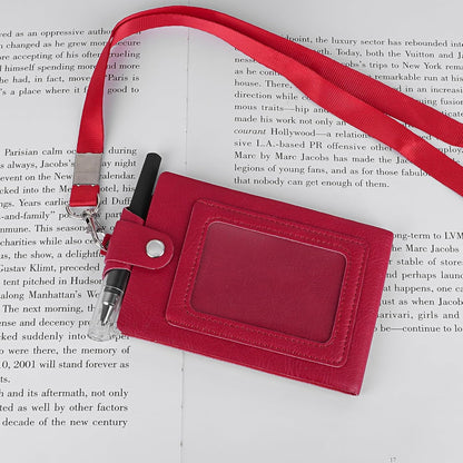 Biiange Mini Notebook on Lanyard, Small Notebook with Lanyard, PU Leather Lanyard Meeting Notebook, Neck Hanging Notepad with ID Slot and Pen (1Pcs Red