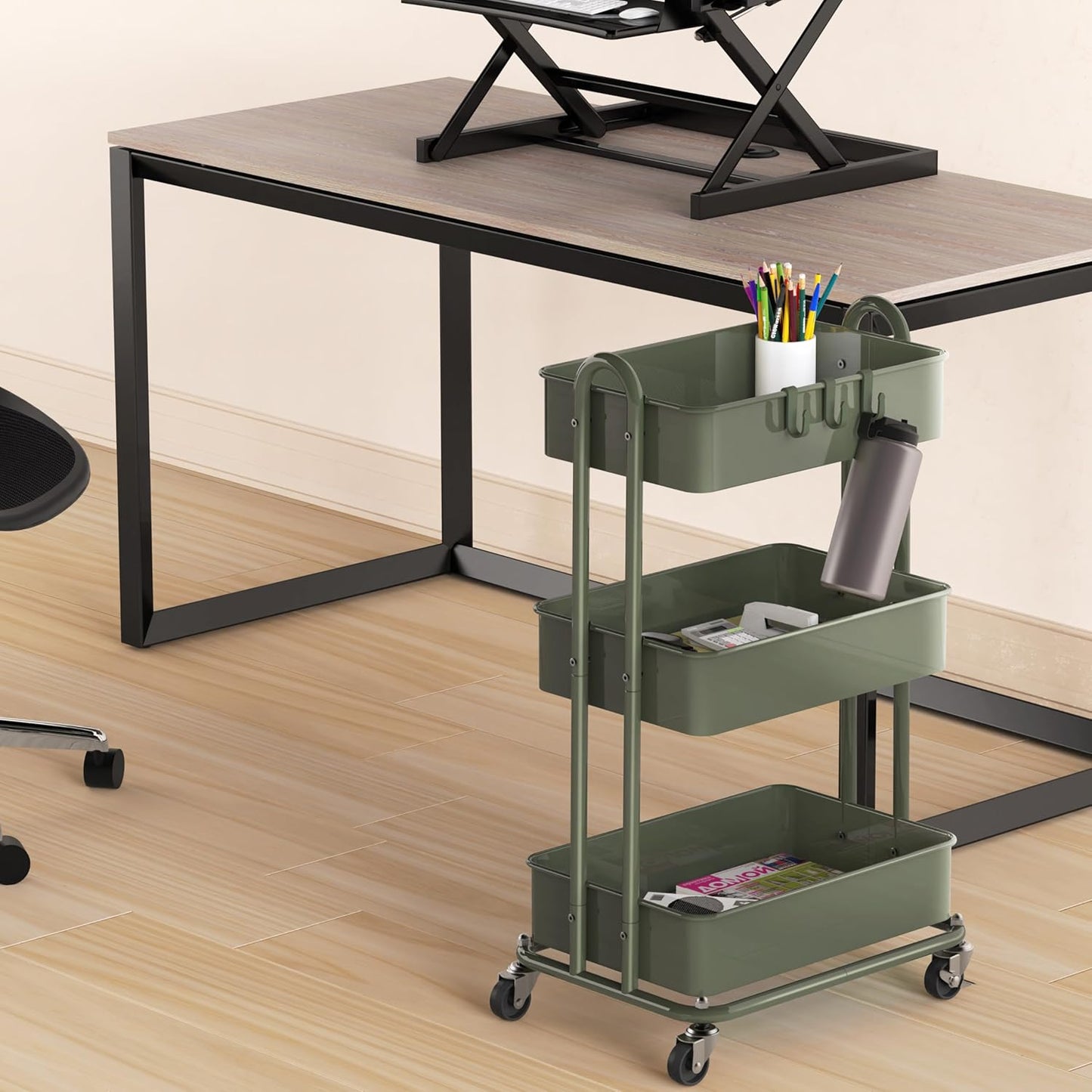 Simple Houseware 3-Tier Heavy Duty Metal Utility Rolling Cart, White