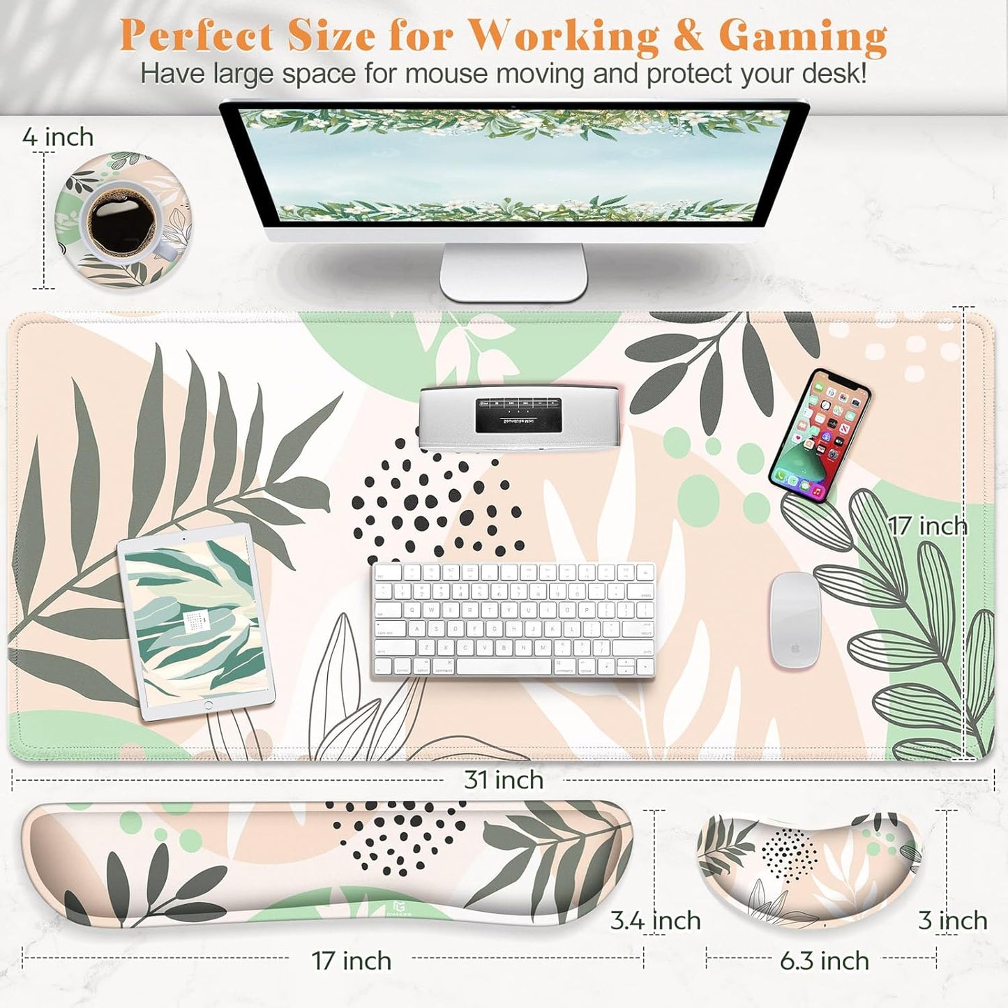 Gimars Upgrade Enlarge Silky and Superfine Fabric Gel Memory Foam Keyboard Wrist Rest Set, Ergonomic Keyboard Mouse Wrist Support for Typing Pain Relief, Comfort for Office, Gaming, Computer, Black