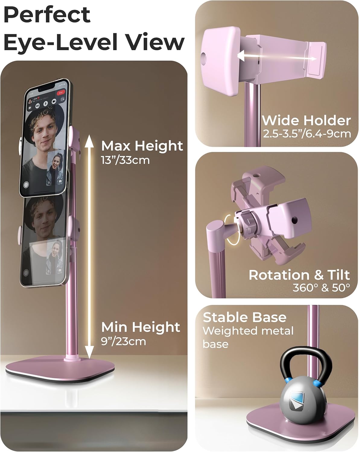 COOPER ChatStand, Adjustable Cell Phone Stand for Desk, Phone Stand for Recording, iPhone Holder for Filming, Small iPhone Tripod, Soporte para Celular, Fits Samsung, Android, (Night Black)