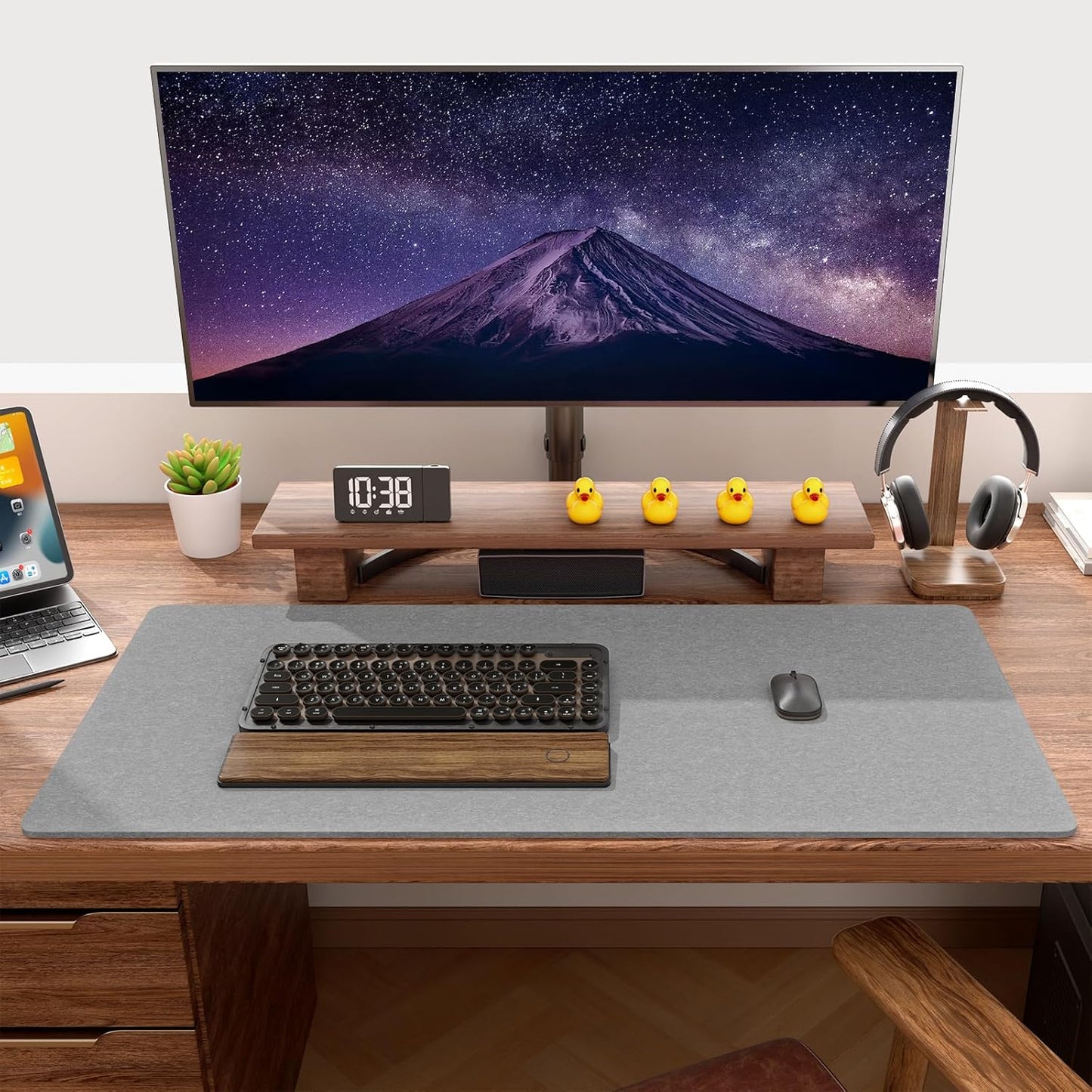 Auhoahsil Felt Desk Mat, Minimalist Large Mouse Pad XXL 35.5 x 15.7 in, Desk Matt for Desktop, Keyboard, Laptop, Computer, Office, Work from Home, Gaming, White