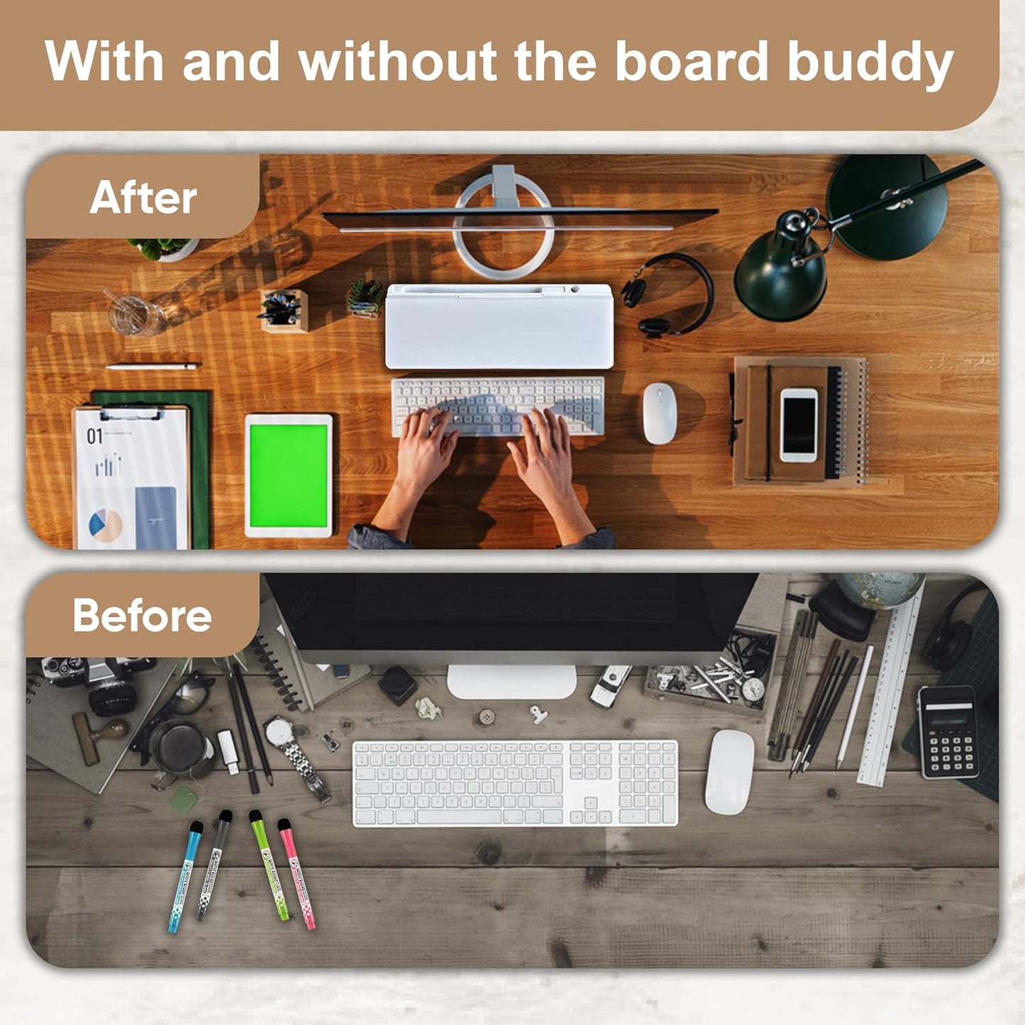 Desktop whiteboard - Glass Desk Dry Erase board with storage- Desk buddy memo board for computer monitor- EXTRA STICKERS Weekly Organizer and Ruler- work from home and office