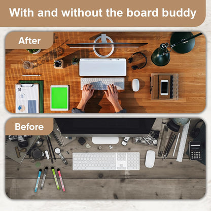 Desktop whiteboard - Glass Desk Dry Erase board with storage- Desk buddy memo board for computer monitor- EXTRA STICKERS Weekly Organizer and Ruler- work from home and office