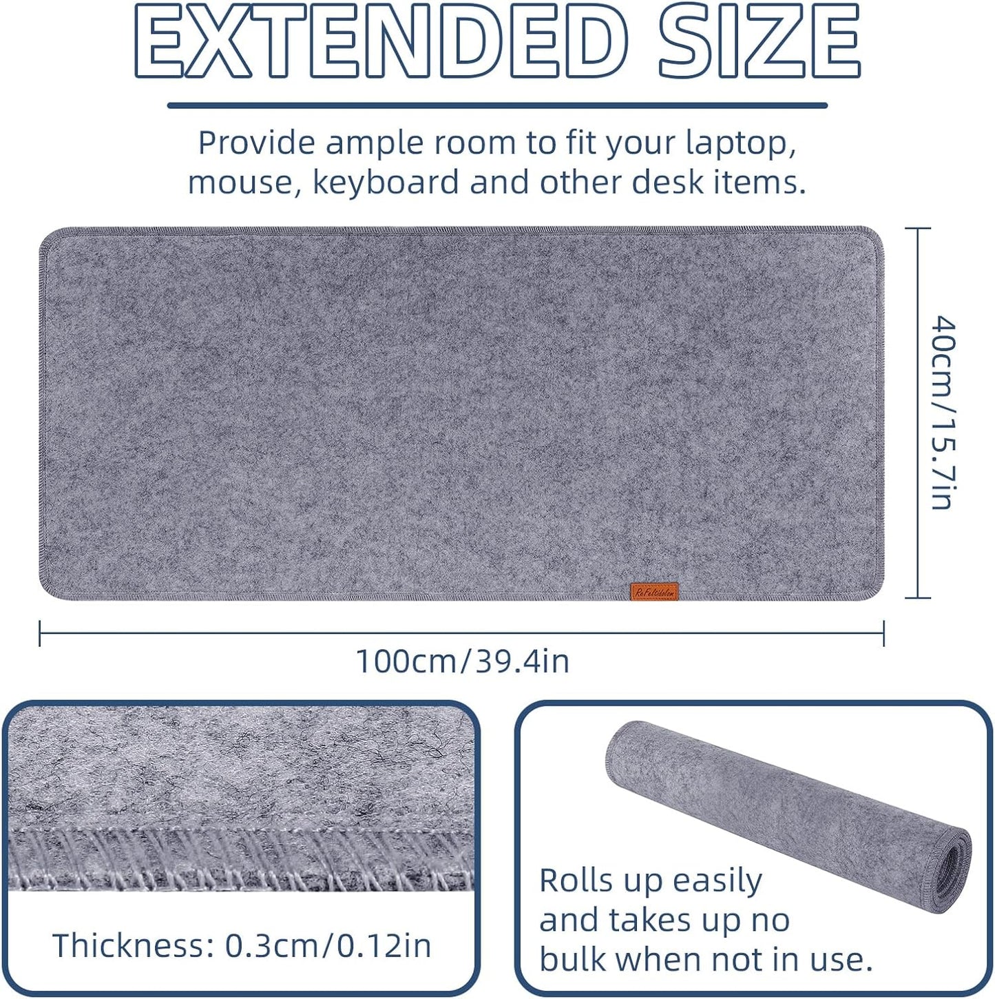 Large Felt Desk Protective Pad, 100X40cm/40''X16''Non-Slip Felt Desk Mat Extended Gaming Mouse Pad Large Desk Pad Protector for Keyboard, Computer, Mouse, Laptop (Dark Grey)