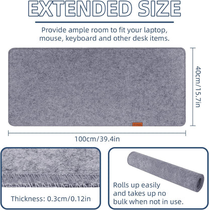 Large Felt Desk Protective Pad, 100X40cm/40''X16''Non-Slip Felt Desk Mat Extended Gaming Mouse Pad Large Desk Pad Protector for Keyboard, Computer, Mouse, Laptop (Dark Grey)