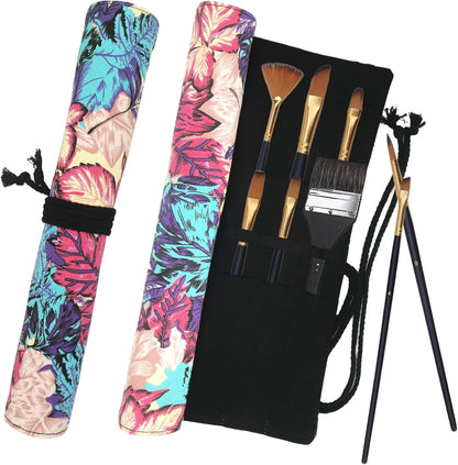 Funny live Paint Brush Holder Art Supplies, Artist Brush Holder & Art Supply Storage Organizer Roll-Up Case Bag, Protect Acrylic Oil Watercolor Paintbrushes (Peony-20 Slot Pockets)