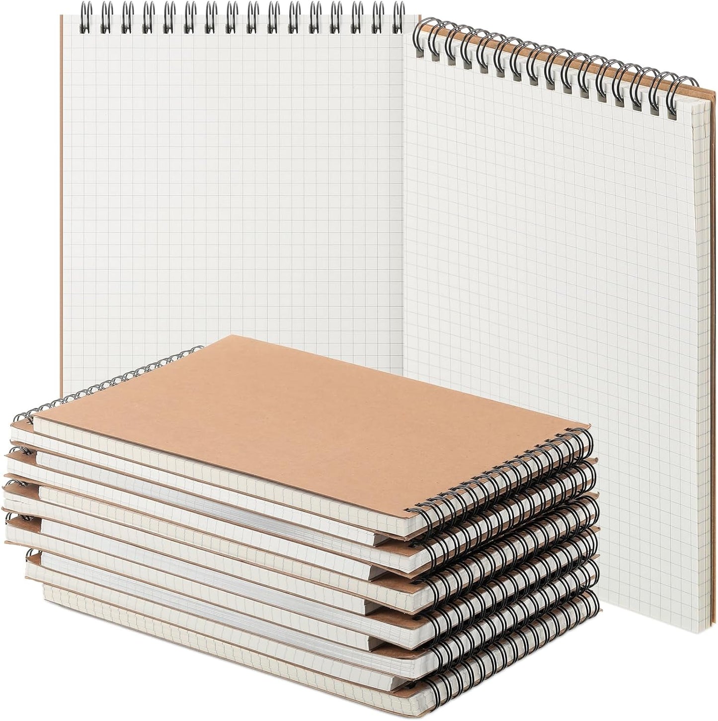 Engrowtic 6 Pack Graph Paper Spiral Notepad A5 Top Wirebound Notepad Grid Notebook Steno Pad Memo Notebook Grid Paper 140 Pages for Writing Sketching Drawing Office Supply (Black)