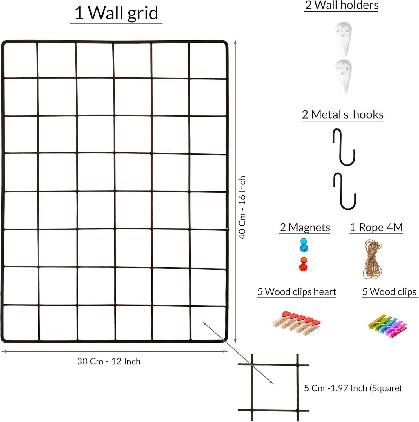 ODOXIA 2 Pack Wire Wall Grid Panel | Photos & Pictures Display Grid Wall Panels | Black, Magnetic & Metal Grid | Photo Grid Wire Board | Hanging Home, Office & Kitchen Decor