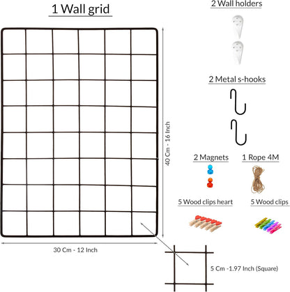 ODOXIA 2 Pack Wire Wall Grid Panel | Photos & Pictures Display Grid Wall Panels | Black, Magnetic & Metal Grid | Photo Grid Wire Board | Hanging Home, Office & Kitchen Decor