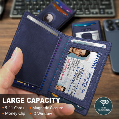 miyozi Airtag Wallet for Men- with Money Clip Gift Boxed, Magnetic Closure Slim Genuine Leather Front Pocket Wallet, 4.1"x 2.8", RFID Blocking
