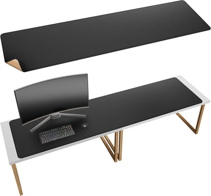 Chihein 2XL 35" x 16" Cork & PU Leather Desk Mat, Dual Sided Desk Pad Protector, Waterproof Writing Blotter for Gaming, Office, Home (Black)