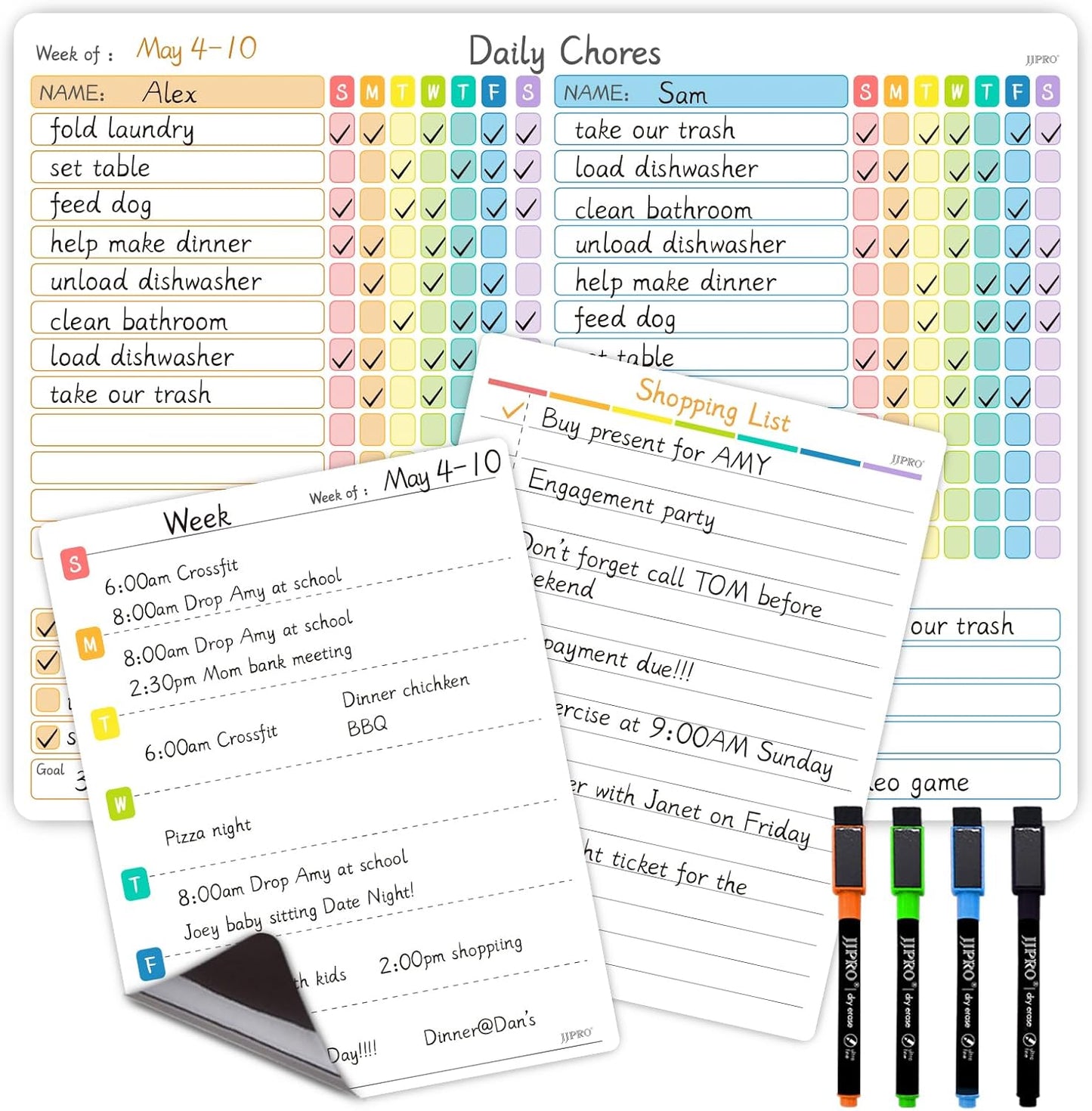 JJPRO Magnetic Dry Erase Chore Chart for Adults:Large Whiteboard16 x19-Chore Chart,Calendar,Meal Board Notes All-in-One,Behavior Chart,Teenagers,White