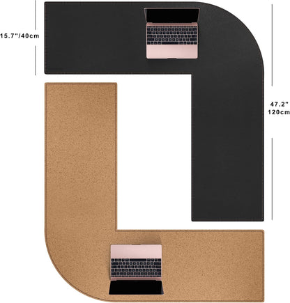 MAIDERN (51” + 51”) x 15.7” L Shaped Corner Desk Mat, Cork & Leather Reversible Desk Pad for Gaming Computer Office Home (Black) …