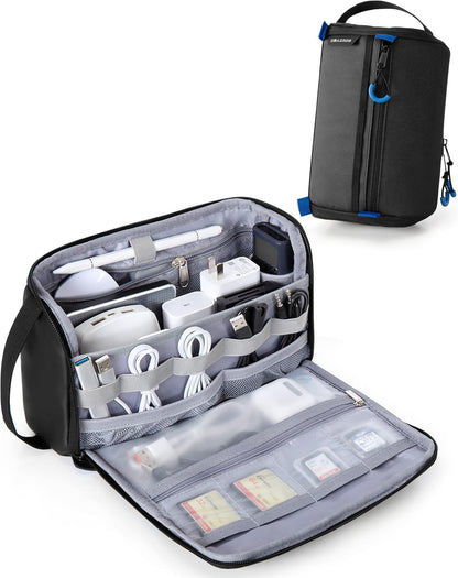 Smasrob Electronics Organizer Travel Case, Water Resistant Tech Bag Charger Pouch for Cord, Cable, Cards, Phone, Airpods, Black