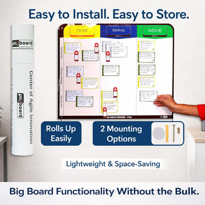 4 Column Magnetic Kanban Board, Scrum Board Flex Whiteboard Kit. Agile Kit, 64 Magnetic Kanban Cards Kit, Scrum Cards Set. Project Management Board for Project Planning, Kanban Whiteboard Kit