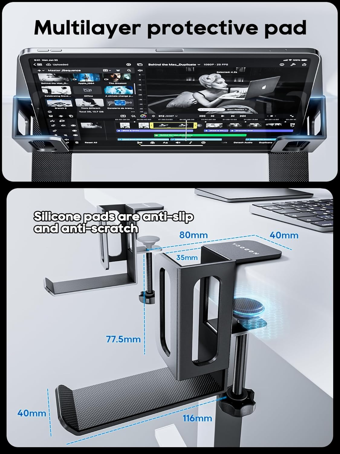NODOCA 2-Slot Laptop Storage for Desk, Vertical Laptop Stand for Desk, MacBook Vertical Stand, with Headphone Holder, Desk Side Storage for MacBook/Surface/Samsung/HP/Dell[L, Black]