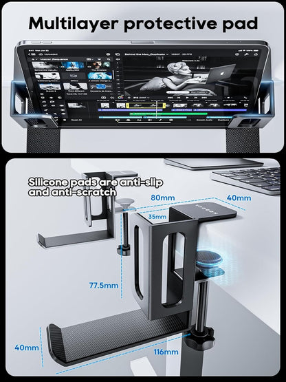 NODOCA 2-Slot Laptop Storage for Desk, Vertical Laptop Stand for Desk, MacBook Vertical Stand, with Headphone Holder, Desk Side Storage for MacBook/Surface/Samsung/HP/Dell[L, Black]