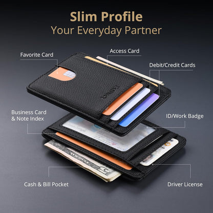 Buffway Slim Minimalist Front Pocket RFID Blocking Leather Wallets for Men and Women - Carbon Fiber Black - Colors A