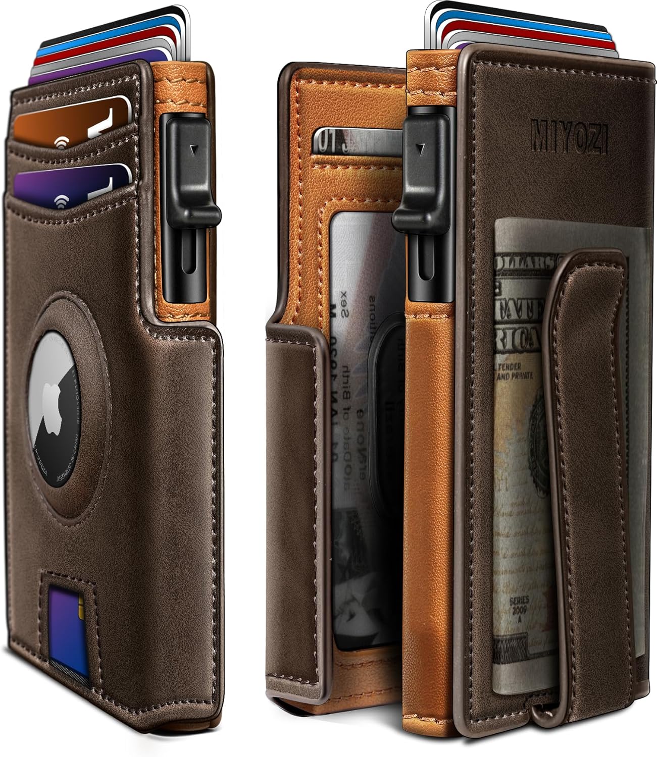 miyozi Airtag Wallet for Men,with Money Clip 10 Cards Metal Case Smart Slim Pop Up Credit Card Holder Flip with Magnetic Closure RFID Blocking wallet with Gift Box
