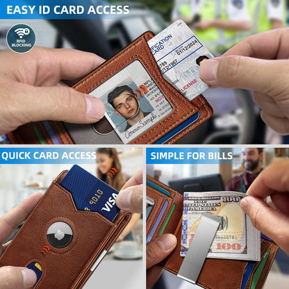 miyozi Airtag Wallet for Men,with Money Clip 11 Cards Slim Front Pocket Leather RFID Blocking Wallet with Gift Box