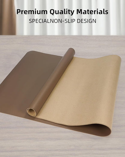 AFIING Desk Pad Protector 23.6" x 13.7" - Non-Slip Waterproof PU Leather Desk Mat for Mouse, Keyboard, Laptop, Office and Home Workspace (Beige)