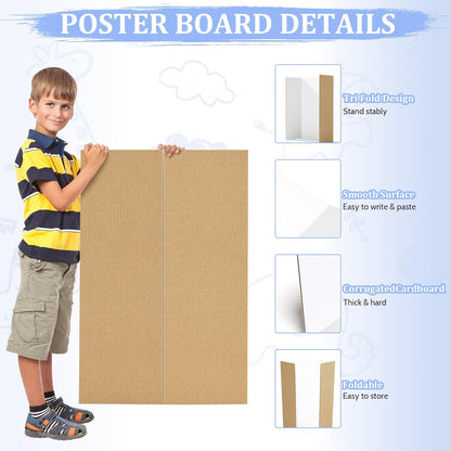 AKONEGE 2 Pack 36" x 48" Trifold Poster Board for Presentation, White Corrugated Cardboard Large Tri Fold Poster Board for Science Fair, Office & School Projects, Photo Displays, Exhibitions Event