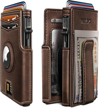 miyozi Airtag Wallet for Men,with Money Clip 10 Cards Metal Case Smart Slim Pop Up Credit Card Holder Flip with Magnetic Closure RFID Blocking wallet with Gift Box