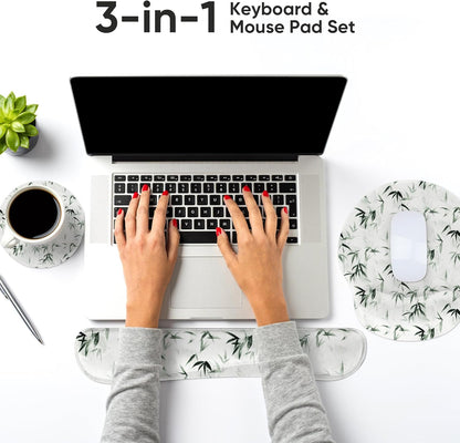 RICHEN Keyboard Wrist Rest and Mouse Pad with Wrist Support, Memory Foam Set for Gaming and Office, Comfortable & Lightweight for Easy Typing & Pain Relief (White Butterflies)