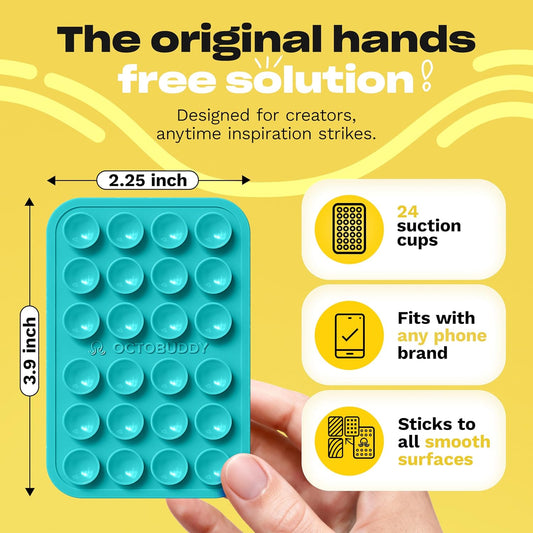 OCTOBUDDY Classic - Silicone Suction Phone Case Adhesive Mount - Hands-Free, Strong Grip Holder for Selfies and Videos - iPhone and Android Compatible - 2.25″ x 3.25″, Chalk Pink
