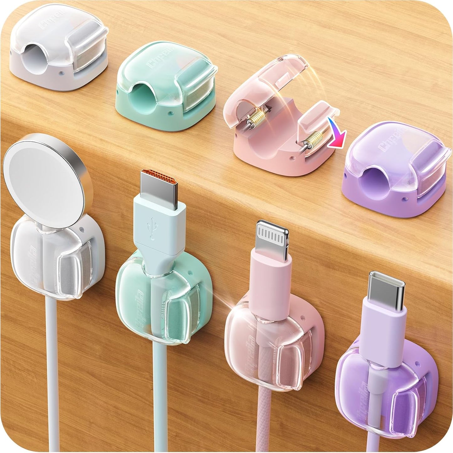 Cord Organizer, 8 Pack Cable Clips [1s Lock & Strongest Adhesive] Spring Cable Management, Cord Holder for Nightstand, Home Office Desk Accessories, Women Teen Cute Room Decor College Dorm Essentials