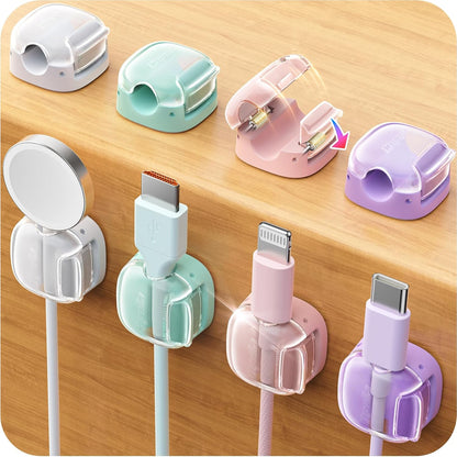 Cord Organizer, 8 Pack Cable Clips [1s Lock & Strongest Adhesive] Spring Cable Management, Cord Holder for Nightstand, Home Office Desk Accessories, Women Teen Cute Room Decor College Dorm Essentials