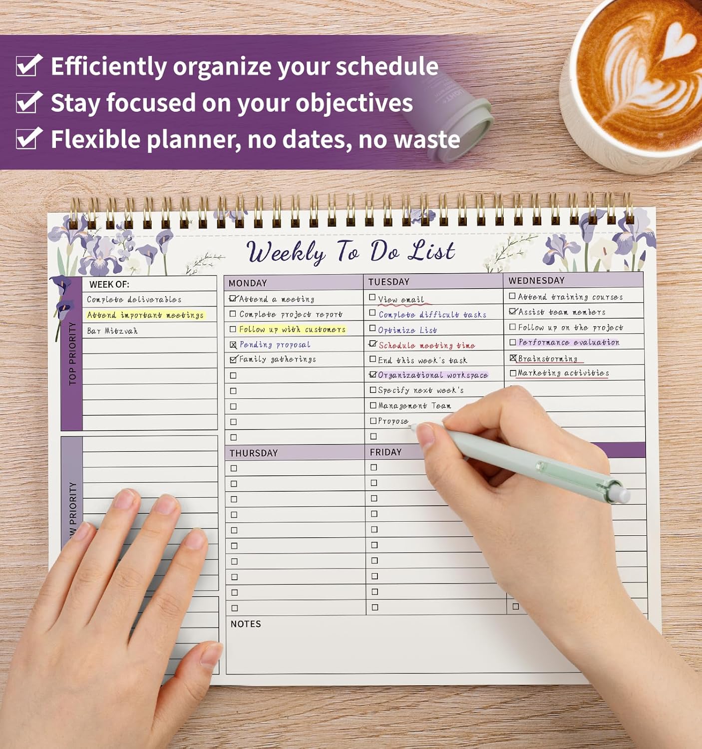 104 Pgs Weekly To Do List Notepad, 52 Duplex-Printed Undated Sheets 100 GSM（8.5"×11") Weekly Desk Planner For Work Home School Office Desk Accessories Supplies & Goal Setting Tasks - Green
