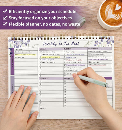 104 Pgs Weekly To Do List Notepad, 52 Duplex-Printed Undated Sheets 100 GSM（8.5"×11") Weekly Desk Planner For Work Home School Office Desk Accessories Supplies & Goal Setting Tasks - Green
