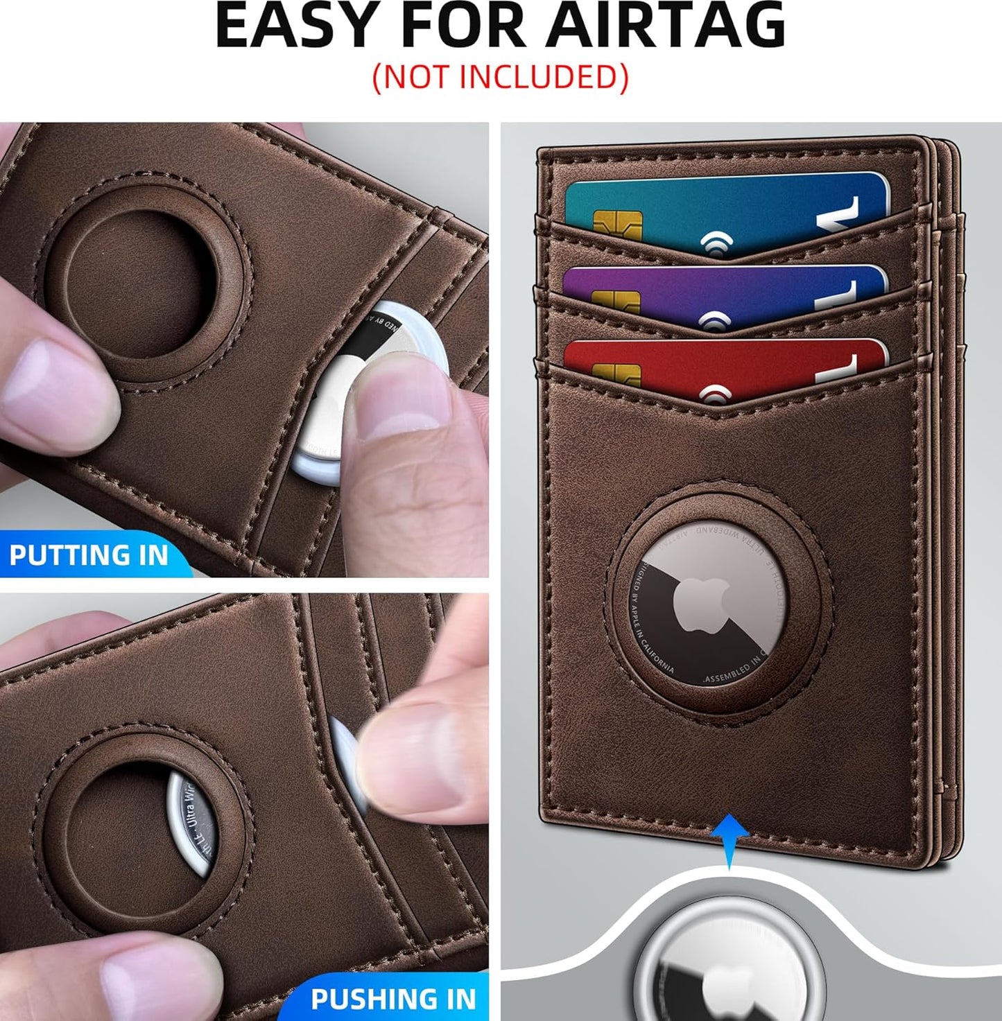 miyozi Airtag Slim Leather Wallet for Men - 12-Card Capacity, Magnetic Closure, Money Clip & Simplified Bill Compartment, RFID Blocking (4.3" x 3.0") | Gift Boxed