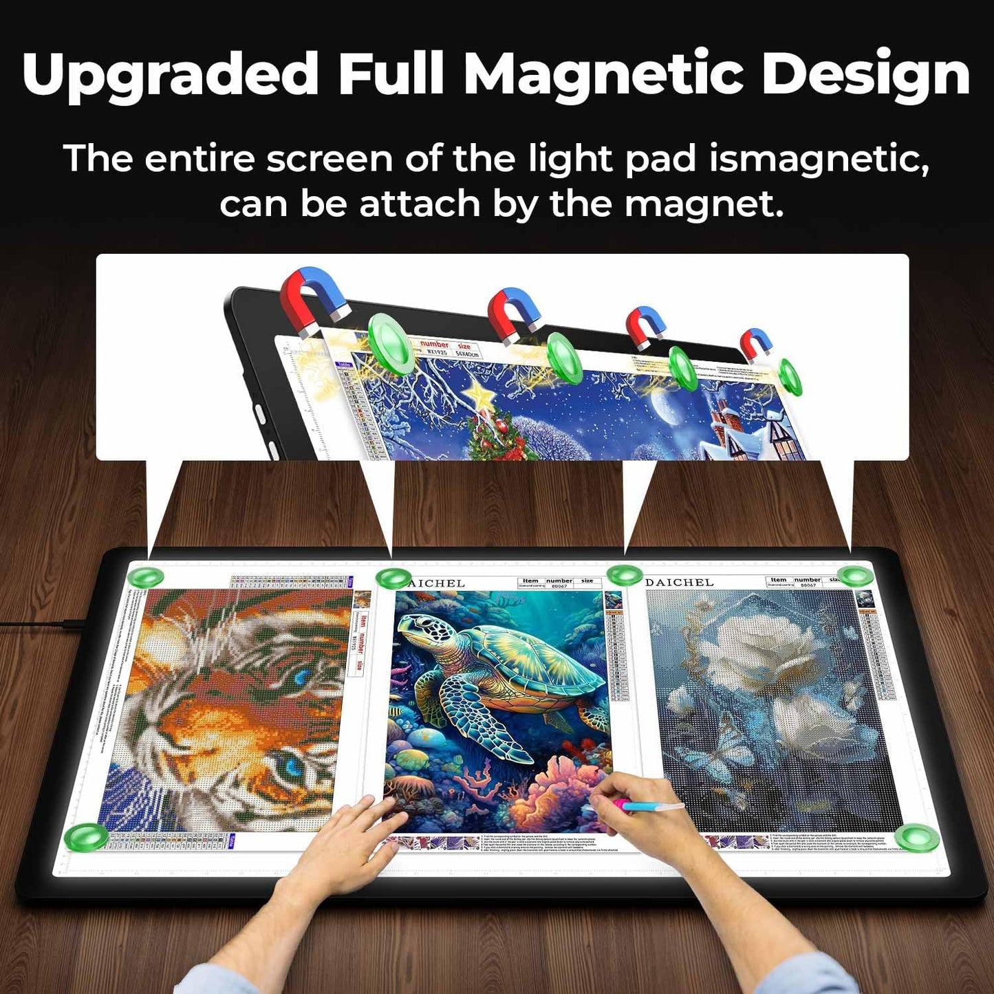 A2 Light Pad (25.2" x 18.4"), Large Magnetic Bright Light Box for tracing,6 Levels Dimming/3 Color,Physical Buttons,Light Board for Diamond Painting,Light Table for Drawing, Sketching