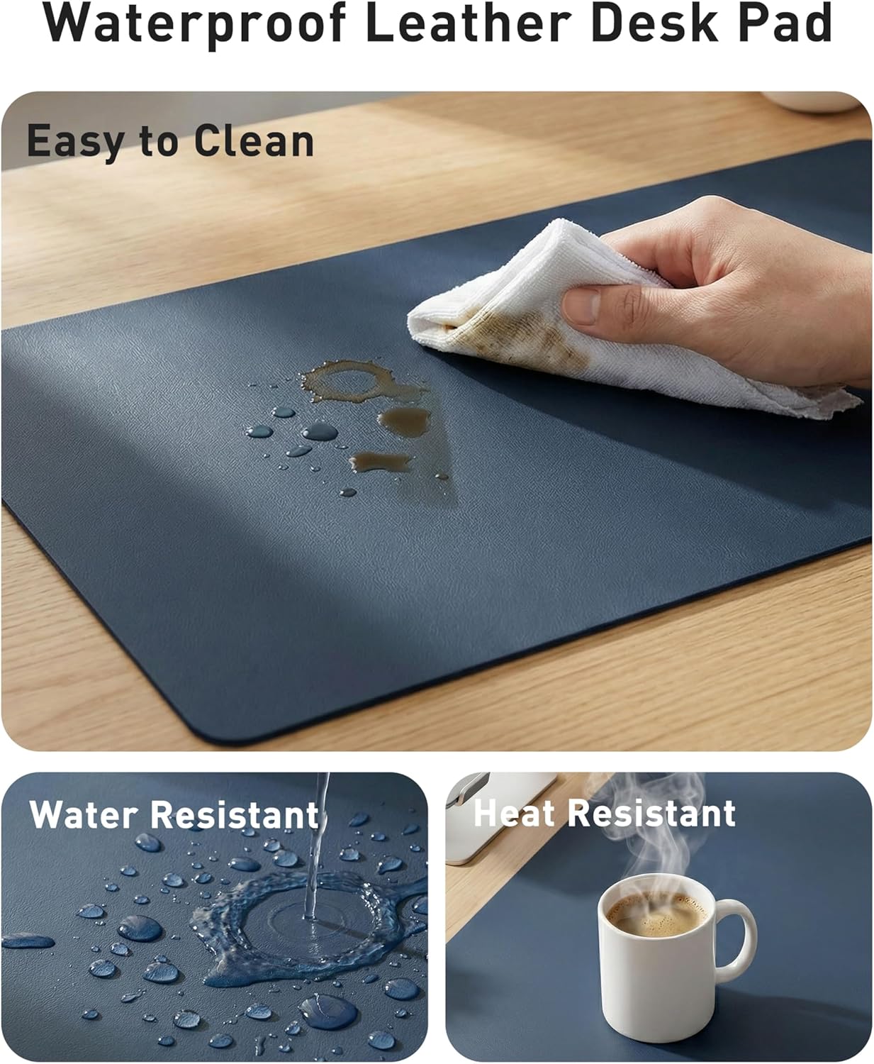 Aothia Non-Slip Waterproof PU Leather Desk Pad Protector for Mouse, Writing Desk, Office, Home, Laptop Blotter, 23.6" x 13.7", Black - Colors A