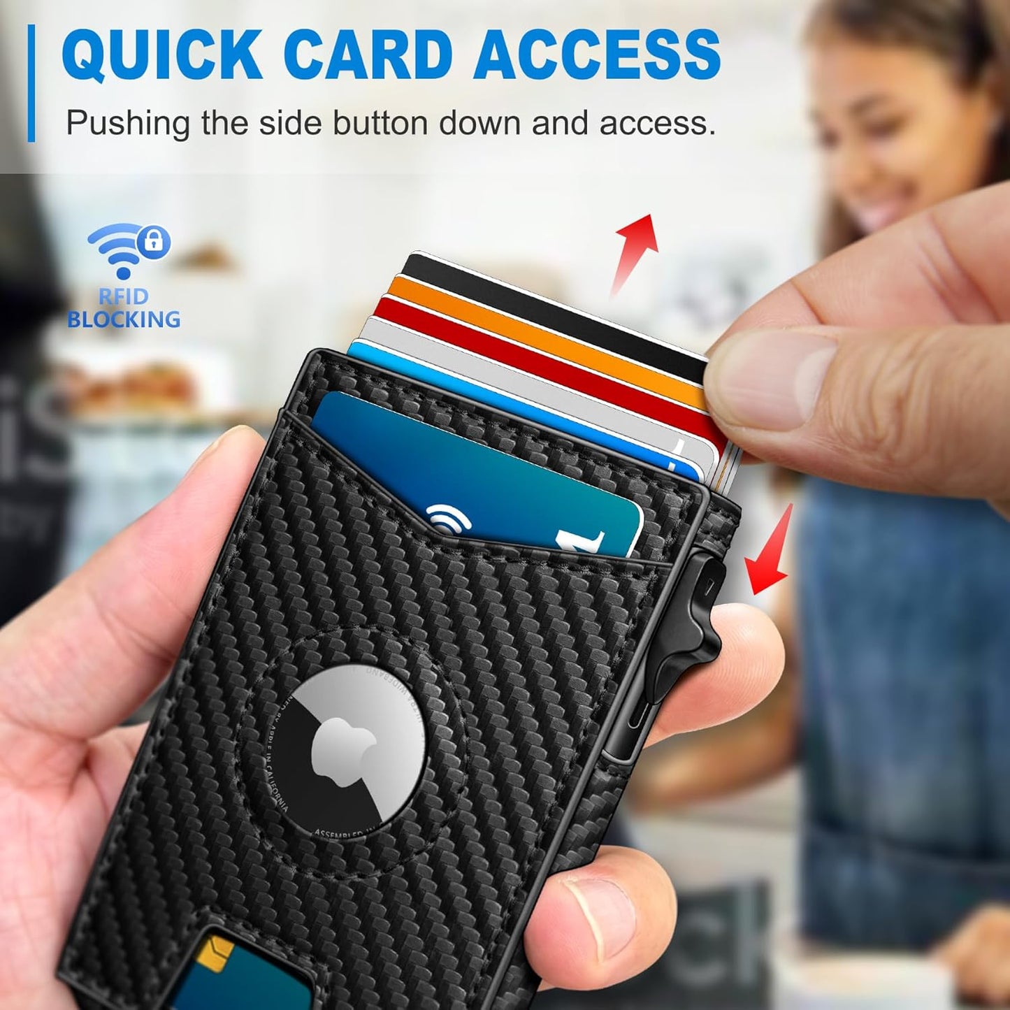 miyozi Airtag Wallet for Men Money Clip 9-Card Pop-Up Credit Card Holder with ID Window RFID Blocking Metal Case Magnetic Closure Front Pocket Wallet Gift Box | with Money Clip