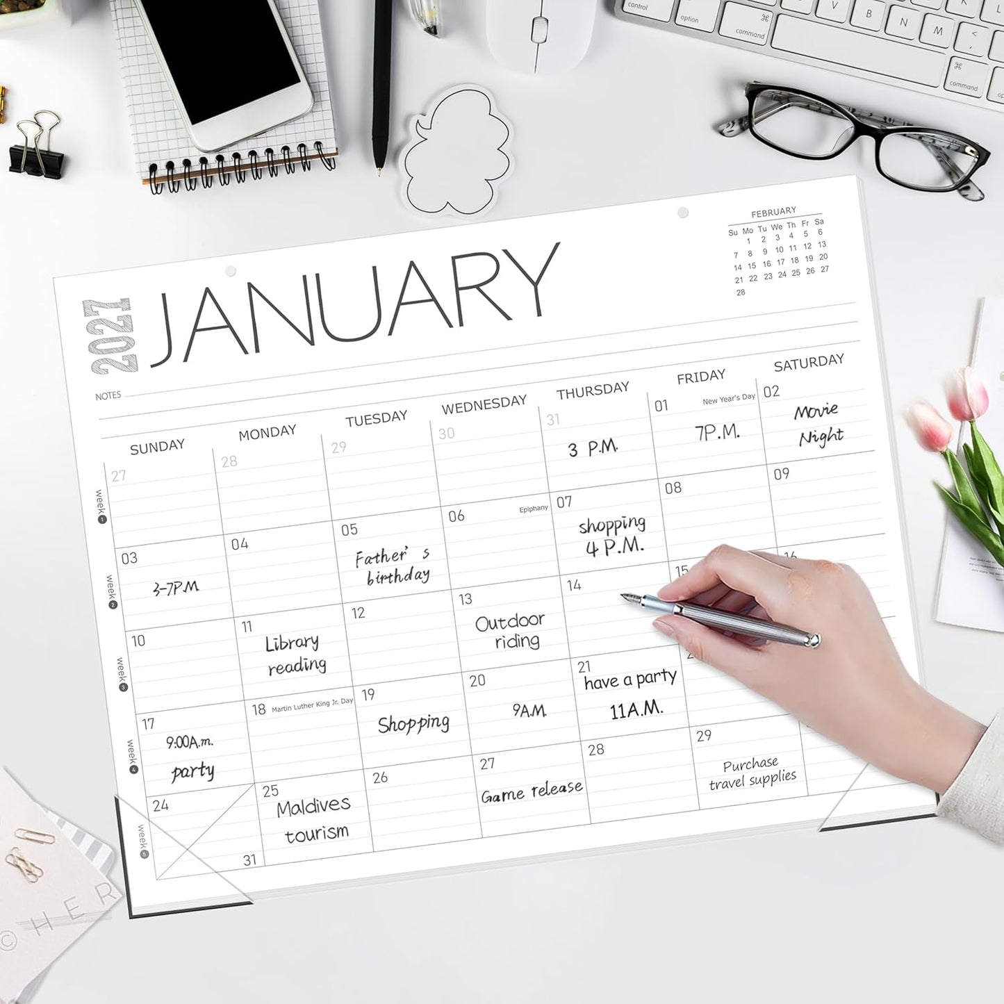 Guasslee Desk Calendar 2026-2027(Jun. 2026 - Dec. 2027), 19-Month School Year Compact Desktop & Wall Calendar, 14" x 11" Thick Paper Monthly Planner for Small Space, Home Office, Dorm & School
