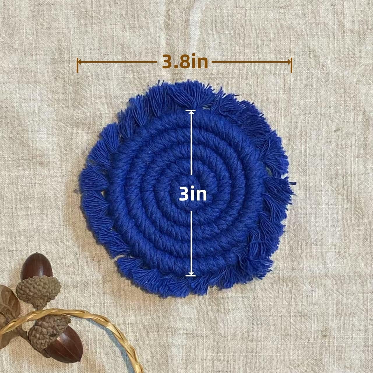 7.4in Boho Coasters for Drinks, Handmade Woven Absorbent Coasters for Desk, Farmhouse Cute Coaster for Mugs Cups - Gifts for Women, Beige