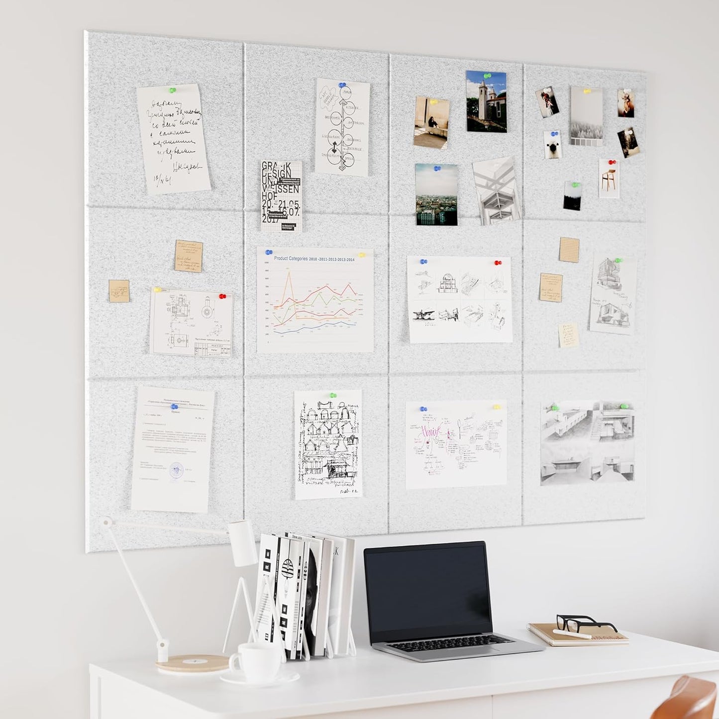 Neatsure Large Cork Board for Wall, Black Felt Bulletin Board with Pushpins, 36" x 24" 6 Panels Wall Tiles, Tack Push Pin Boards for Office