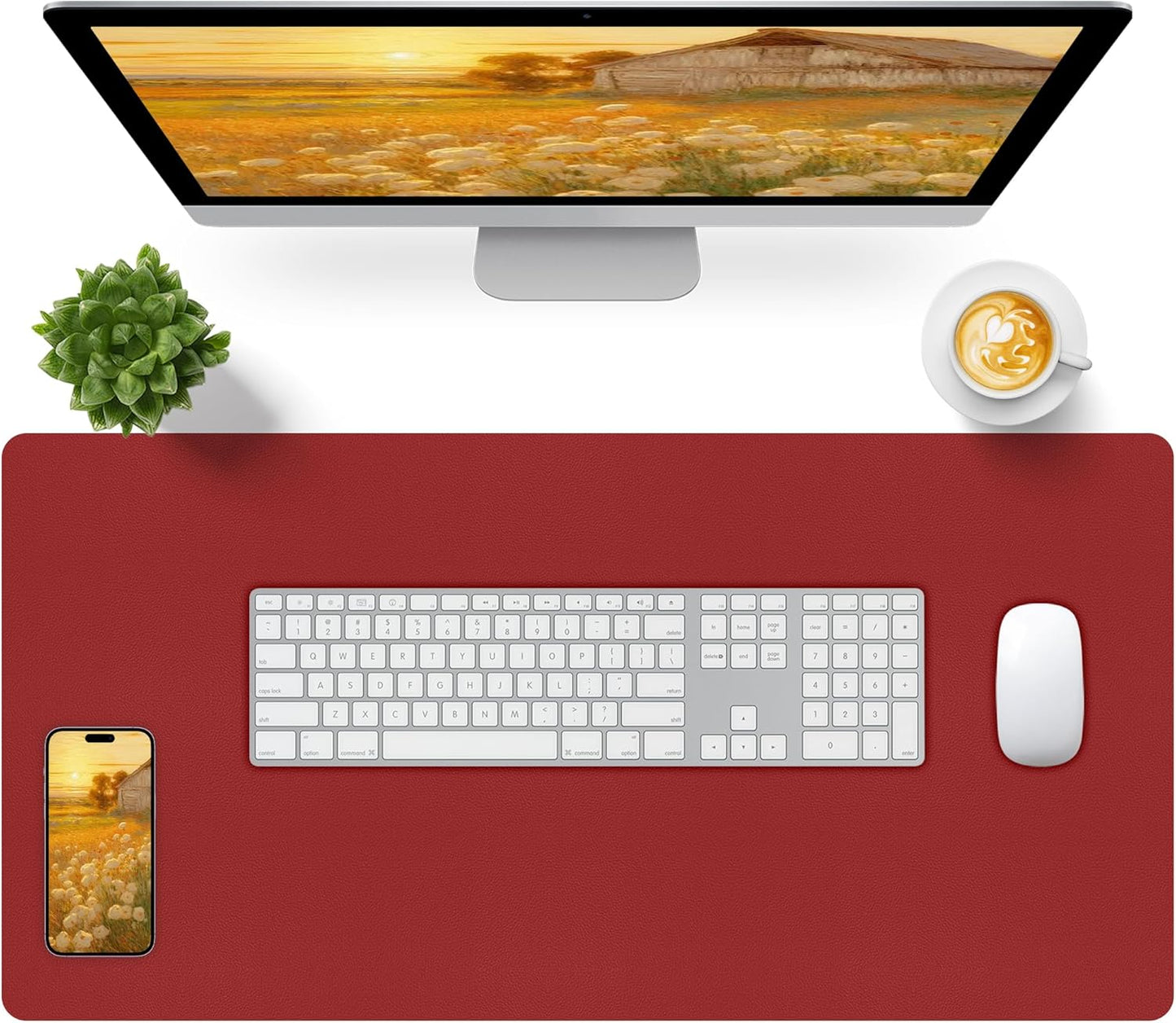 Bloss Leather Desk Pad and Keyboard Wrist Rest, Large Mouse Pad + Keyboard Pad+Mouse Wrist Support, Non-Slip Desk Mat Protector for Office, Home(31.5×15.7 Inches,Beige) - Colors B