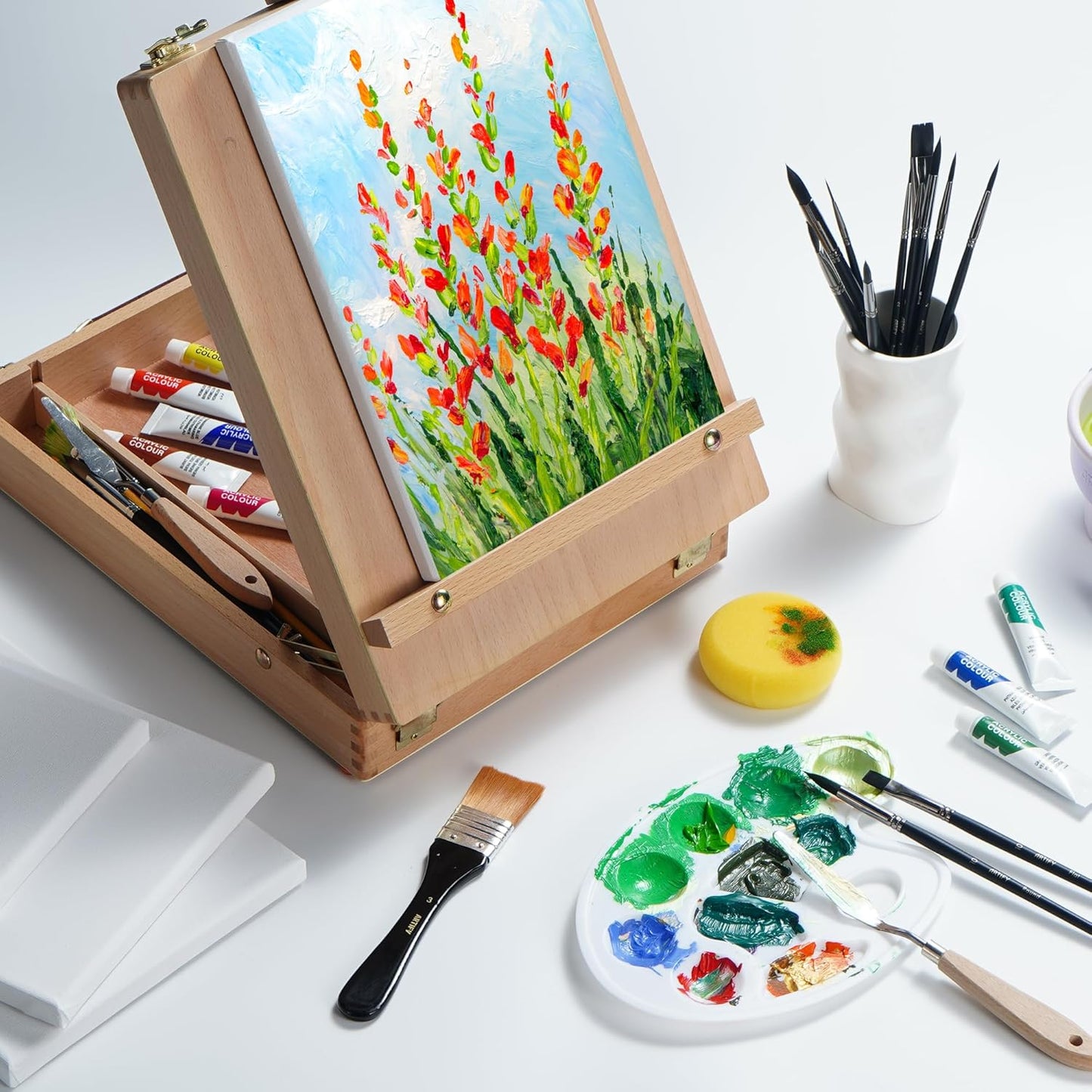 ARTIFY Adjustable Beechwood Tabletop Painting Easel, Wooden Sketch Box Easel, Desktop Artist Easel for Drawing (Easel Box)