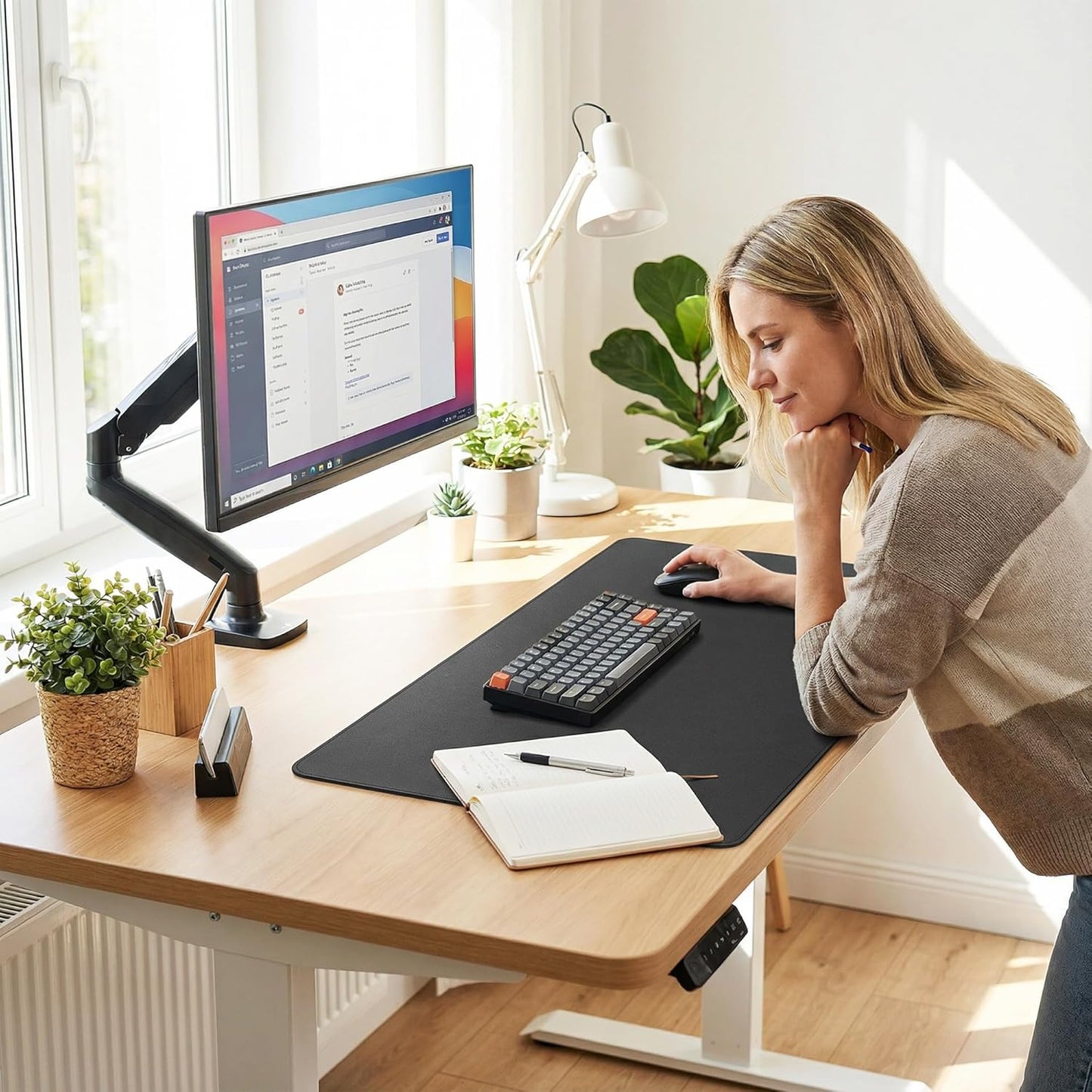 Fenge Desk Pad Mat, Water Resistant Mouse Pad, Double-Sided Mouse Mat with Anti-Slip Cork Base, Faux Leather Desk Blotter for Home Office, Laptop, Mouse, 23.6 x 13.8 Inches, Black