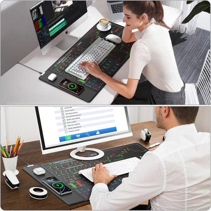 Wireless Charging Mouse Pad with Foldable Phone Holder, 31.5"x15.8" Large Desk Mat for Laptop/Keyboard, Waterproof Ultra-Smooth Surface, Non-Slip Base, Black