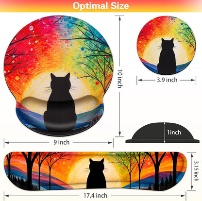 Ergonomic Keyboard Wrist Rest, Mouse Pad with Wrist Rest Anime, Cat Gaming Mousepad with Wrist Support, Memory Foam Wrist Rest Set for Computer Keyboard, Funny Cute Office Desk Accessories