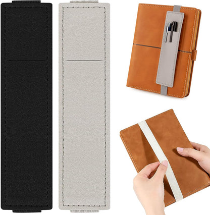 Tokusatsu 2 Pack Adjustable Elastic Pen Holder for Notebook, PU Leather Pencil Pouch with Stretchable Band, Fits Journals, Binders, Planners, Books, Portable Pen Sleeve Pouch, Off-White